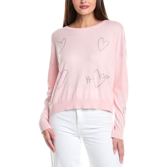 Wispr Womens  Heart Hot Fix Silk-Blend Sweater, Pink - Picture 1 of 3